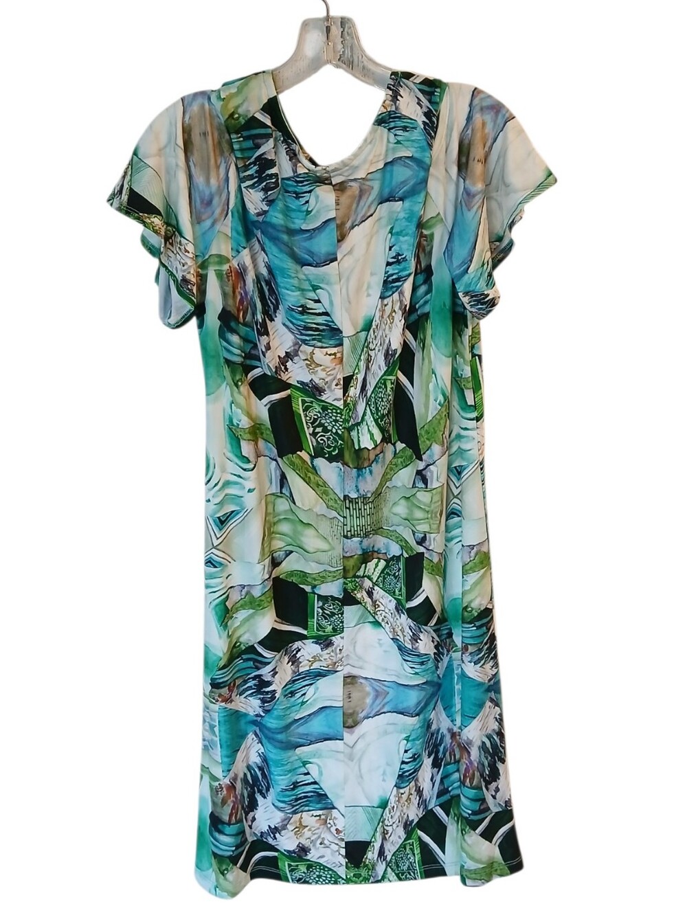 Attitudes By Renee Abstract Green & Blue Dress Size Medium